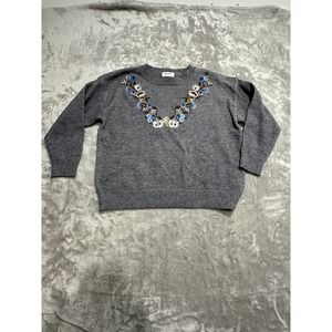 Knit Stage of Playlord Sweater Women's Size Large Gray Embroidered Long Sleeve
